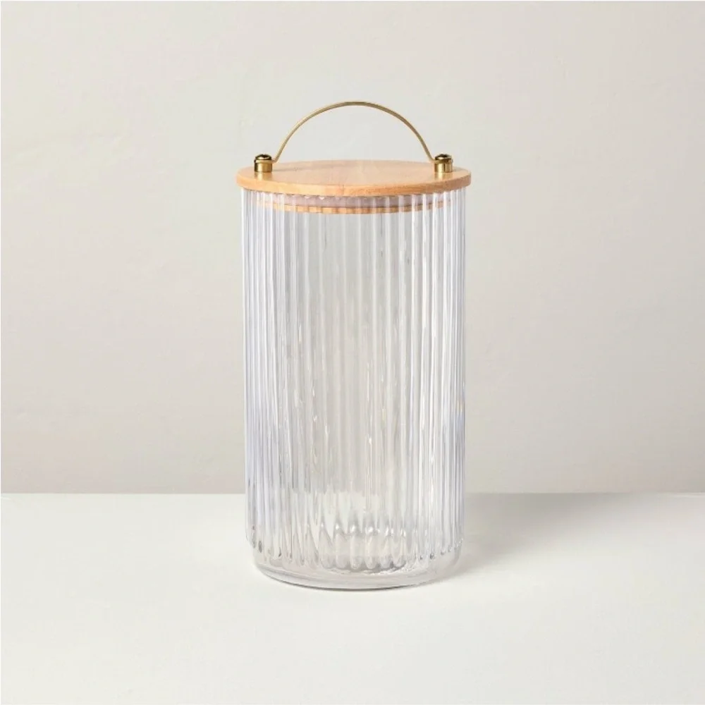 80oz Fluted Glass Storage Canister with Wood Lid - Hearth & Hand™